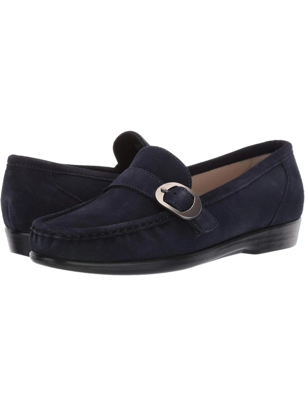 NIB SAS LARA Navy Blue Suede Moccasin Slip-On Comfort Dress Loafers 10.5W= WIDE